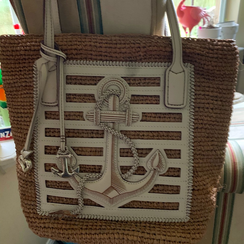 BRIGHTON ADMIRAL STRAW HANDBAG WHT ANCHOR NAUTICAL H72852